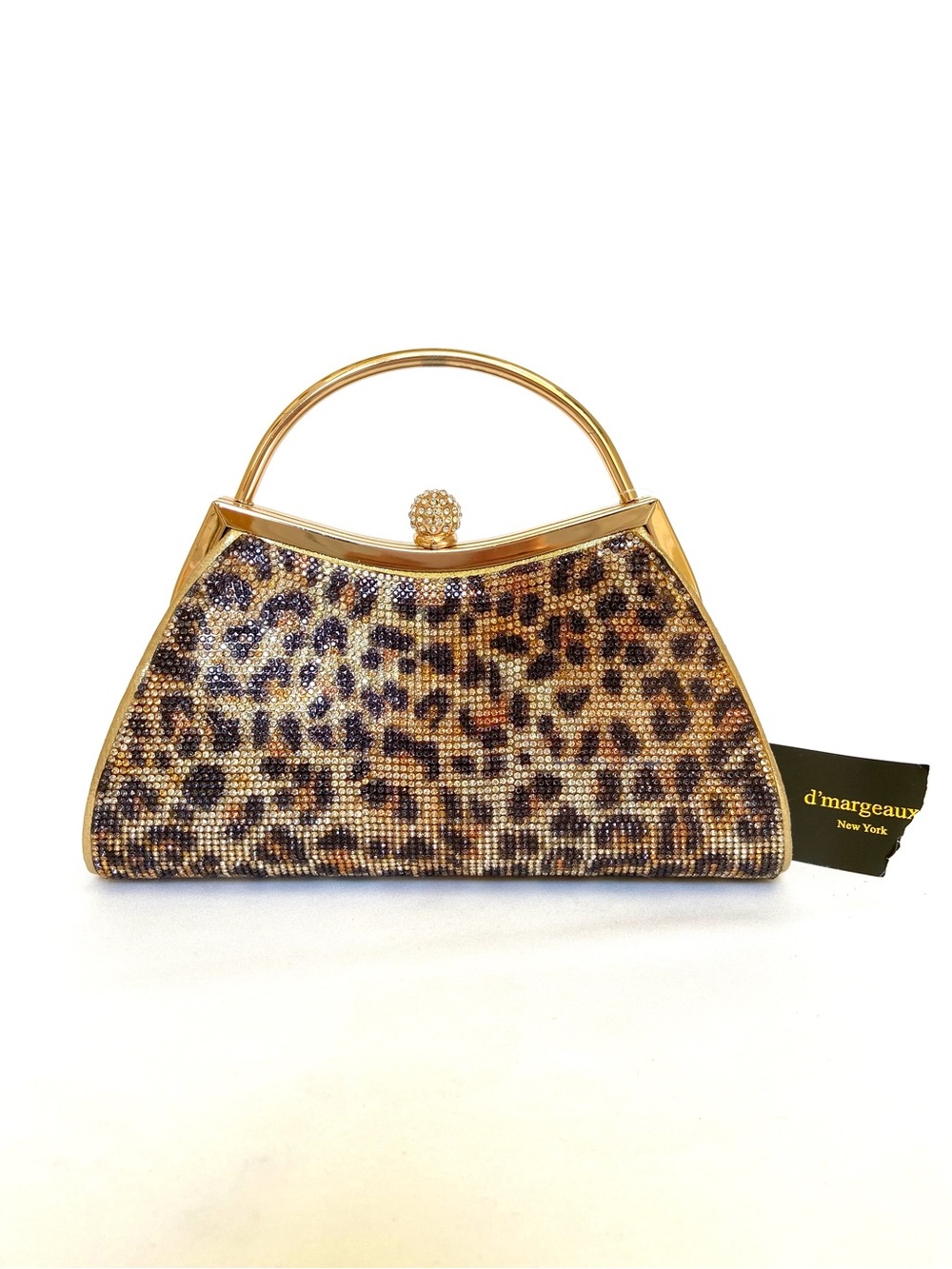 NWT d'margeaux Leopard Rhinestone Evening Bag Gold Frame Clutch